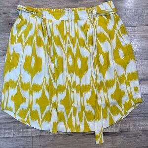 NWT Ann Taylor LOFT Ikat Islander button Skirt Petites Medium Lemon Yellow (P26)
